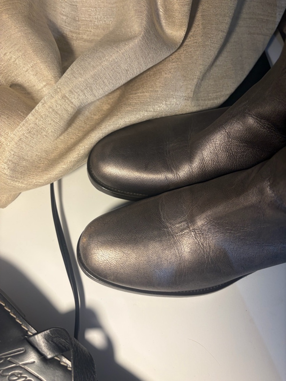 Donald J. Pliner Metallic Silver Leather and Multicolor Brocade Knee Boots - Picture 2 of 11